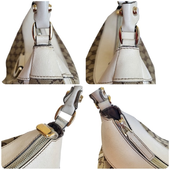 Gucci Abbey GG Canvas and Leather Hobo D Ring Bag Tan White - Picture 11 of 14
